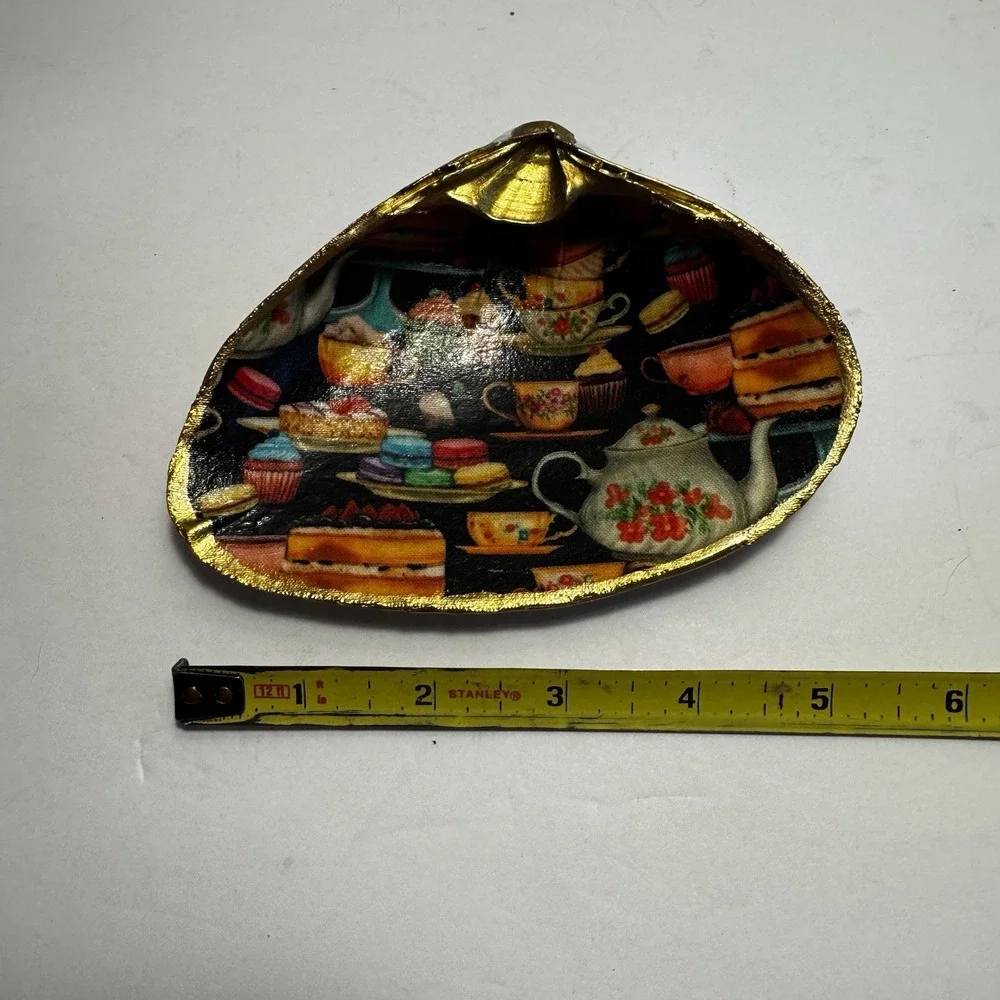 Decoupage Clam Shell Trinket Dish‎ Tea Time